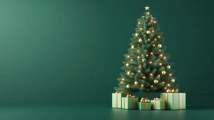 Fototapeta premium Elegant Green Christmas Tree with Gifts Festive Holiday Decor