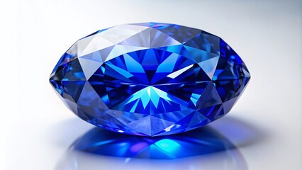 Fototapeta premium Stunning Panoramic View of a Blue Sapphire Gemstone on a White Background, Showcasing Its Rich Color and Brilliant Clarity, Perfect for Jewelry and Gemstone Enthusiasts
