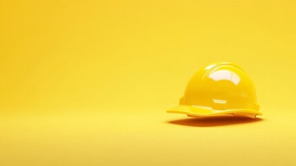 Fototapeta premium Yellow Hard Hat Safety Construction Worker Industry Minimalist Background