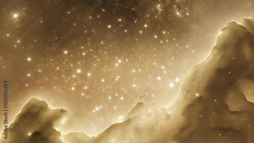 Canvas Prints golden nebula morphs slowly, changing shape against a backdrop of deep space. bright stars shine in 