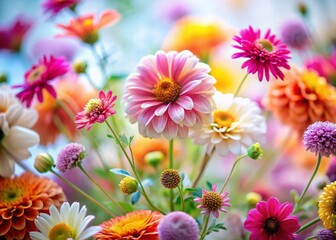 Fototapeta premium Stunning Tilt-Shift Photography of Isolated Floral Elements on White Background, Perfect for Nature Lovers and Floral Design Enthusiasts Seeking Unique Wall Art