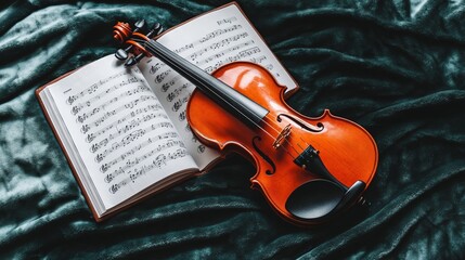 Fototapeta premium Classical music sheet notes elegantly displayed on a wooden stand, embodying the timeless beauty and intricate artistry of orchestral compositions.