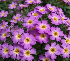Fototapeta premium Detail of Phlox paniculata Purple Flame flowers with yellow centers , blooming plant , spring blooms