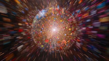 Obraz premium Abstract digital globe showcasing global network connections and floating media content images