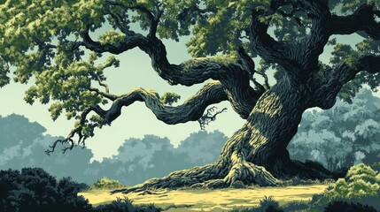 Vector art of majestic old trees highlighting their detailed beauty.