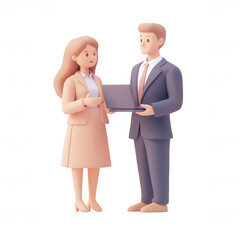 Obraz premium Two professionals engaged in a productive business discussion with a laptop., isolated on a transparent background.
