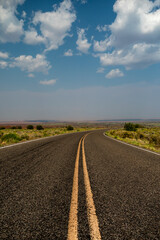 Fototapeta premium Road, Highway in beautfiul Summer Landscape, during Day, wide Horizon, blue Sky and Copy Sapce
