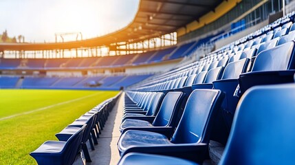 Obraz premium Empty stadium seats, a silent testament to the absence of fans, symbolizing the void left by the lack of human connection and shared experiences in the face of challenges.
