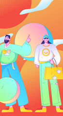 Obraz premium Virtual characters social communication concept business flat vector hand drawn illustration 