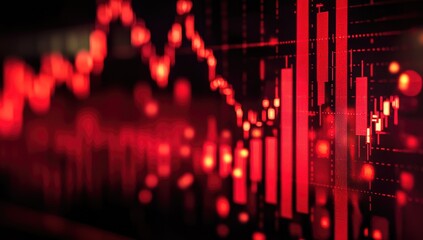 A digital financial chart showing a declining trend with red candlestick patterns.