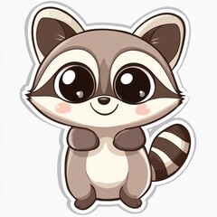 Naklejka premium Adorable cartoon raccoon with large eyes and a smiling face, standing on its hind legs.