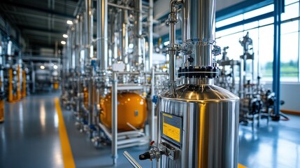 Technicians operating biofuel machinery with eco-friendly processes in place