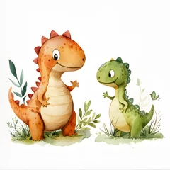 Watercolor cute baby dinosaurus illustration