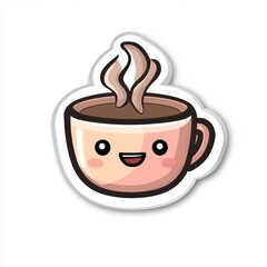 Cute cartoon coffee cup with smiling face and steam.