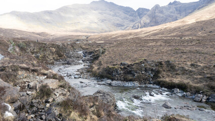 Sligachan river flowing through the scottish highlands