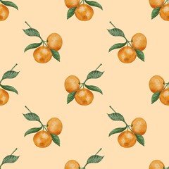 Obraz premium Mandarins seamless patterns for fabric design, food patterns, fruits patterns, mandarins pattern, citrus pattern, juicy pattern, mandarins wallpaper
