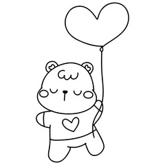Hand drawn cute cartoon baby bear illustration for valentines day coloring page