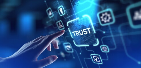 Trust Building Credibility and Strong Relationships, projection on a virtual screen, Business and...
