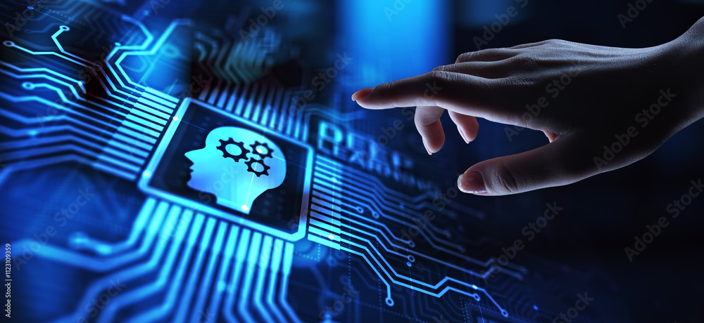 Poster deep machine learning artificial intelligence ai technology concept on virtual screen.