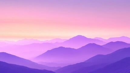 Obraz premium Serene pastel purple mountain range at sunrise, hazy atmospheric perspective.