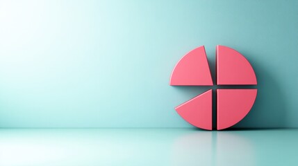 Vibrant Pink Pie Chart Segment Against Soft Turquoise Background