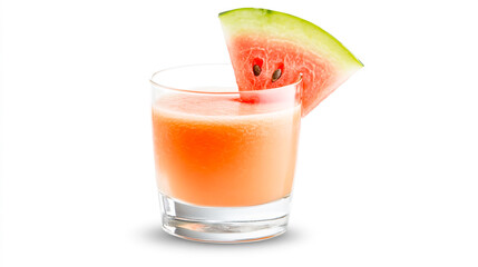 Refreshing watermelon smoothie in a clear glass, garnished with a slice of fresh watermelon, isolated on a clean white background