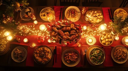 christmas table setting with christmas tree