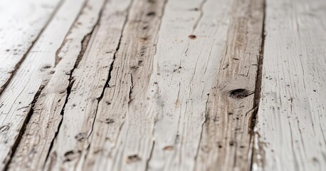 Obraz premium Close-up of a weathered wooden plank on a white background, aged wooden planks, weathered wood finish, rough-hewn wood boards