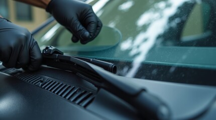 Close-up view of new windshield wipers being installed for optimal visibility