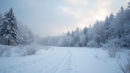 Obraz premium Winter landscape after snow activities, serene and quiet