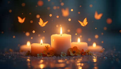 Soft Candlelight with Floating Healing Symbols