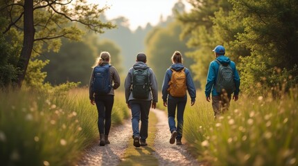 Obraz premium Travelers exploring an eco-tourism route, embracing sustainable travel