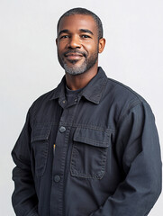 Obraz premium Maintenance man using tools, wearing coverall and white uniform, working in a study or workshop.