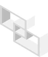 Fototapeta premium Modern interlocking white shelves creating a stylish storage solution are presented in an isometric view, showcasing their unique design and functionality