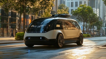Naklejka premium Modern Autonomous Vehicle Driving on a City Street