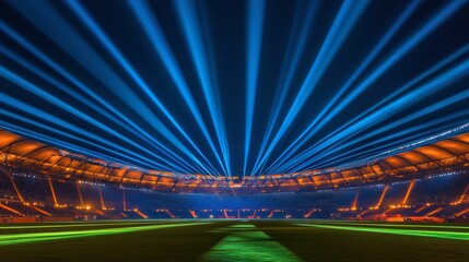 Obraz premium Stunning Illuminated Stadium with Dramatic Light Beams at Night