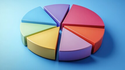 Fototapeta premium Colorful Pie Chart Segments on a Light Blue Background