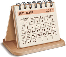 Illustration vector of September 2025 WOODEN and cardboard desktop Calendar