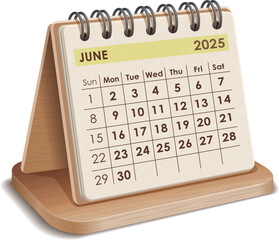 Illustration vector of June 2025 WOODEN and cardboard desktop Calendar
