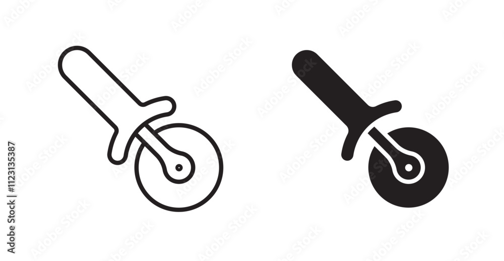 Poster pizza slicer flat simple vector symbols illustration.