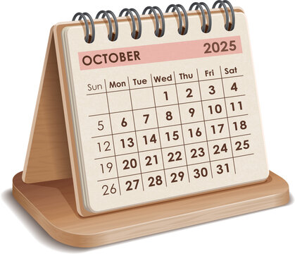 Illustration vector of October 2025 WOODEN and cardboard desktop Calendar