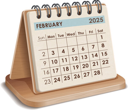 Illustration vector of February 2025 WOODEN and cardboard desktop Calendar