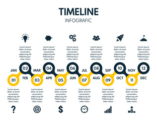 12 months or steps whole year infographic, business success roadmap, project timeline, vector illustration