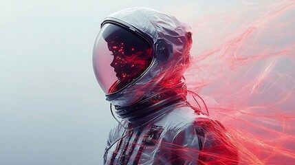 Astronaut in Red Visor: A solitary figure against a teal backdrop and Crimson Void: An astronaut's silent journey into the unknown depths of space
