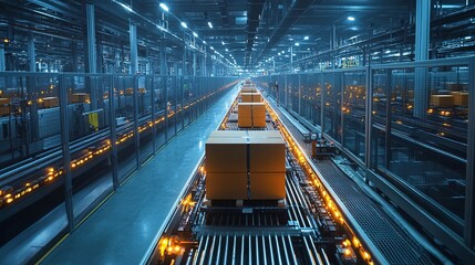 Obraz premium High-Tech Production Line from Overhead Perspective