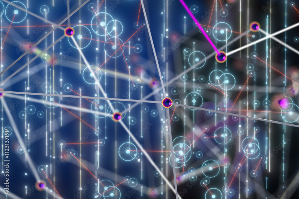 Aufkleber Neural network 3D illustration. Big data and cybersecurity - 3d