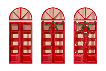 Obraz premium set of red door christmas gifts season snow winter Hand drawn illustration on a transparent background
