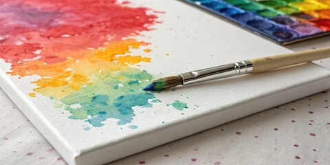 Fototapeta premium Watercolor paint spill on a canvas surface, liquid black, color intensity, artistic focus, absorbent surface