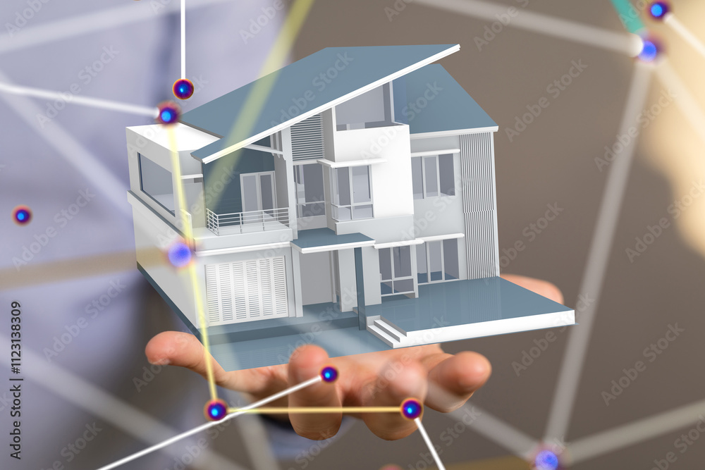 Poster home choice Big data and artificial intelligence concept. Machine learning and cyber mind domination
