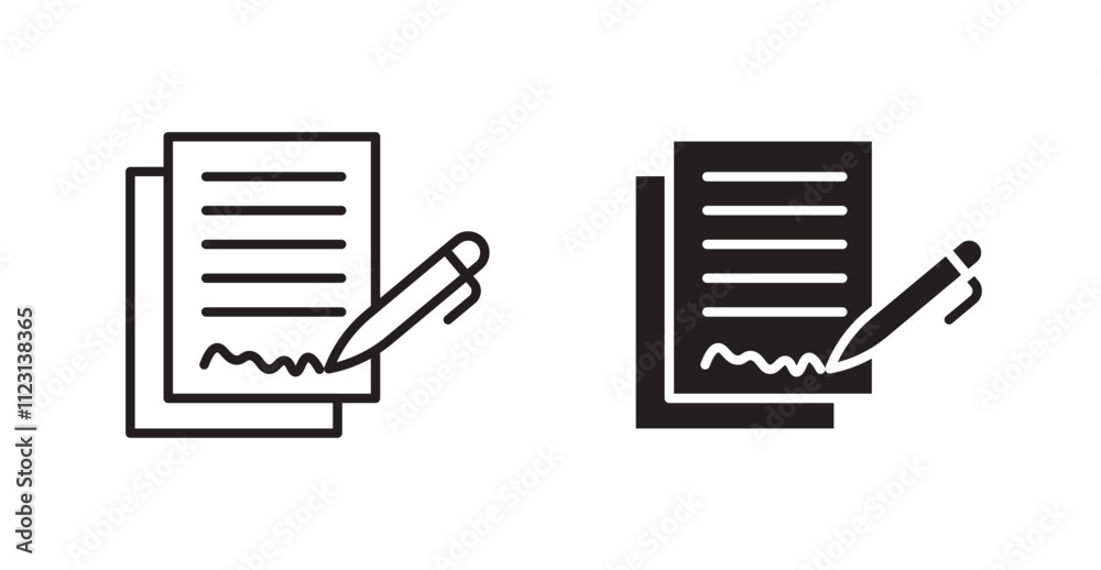 Poster signed contract flat simple vector symbols illustration.